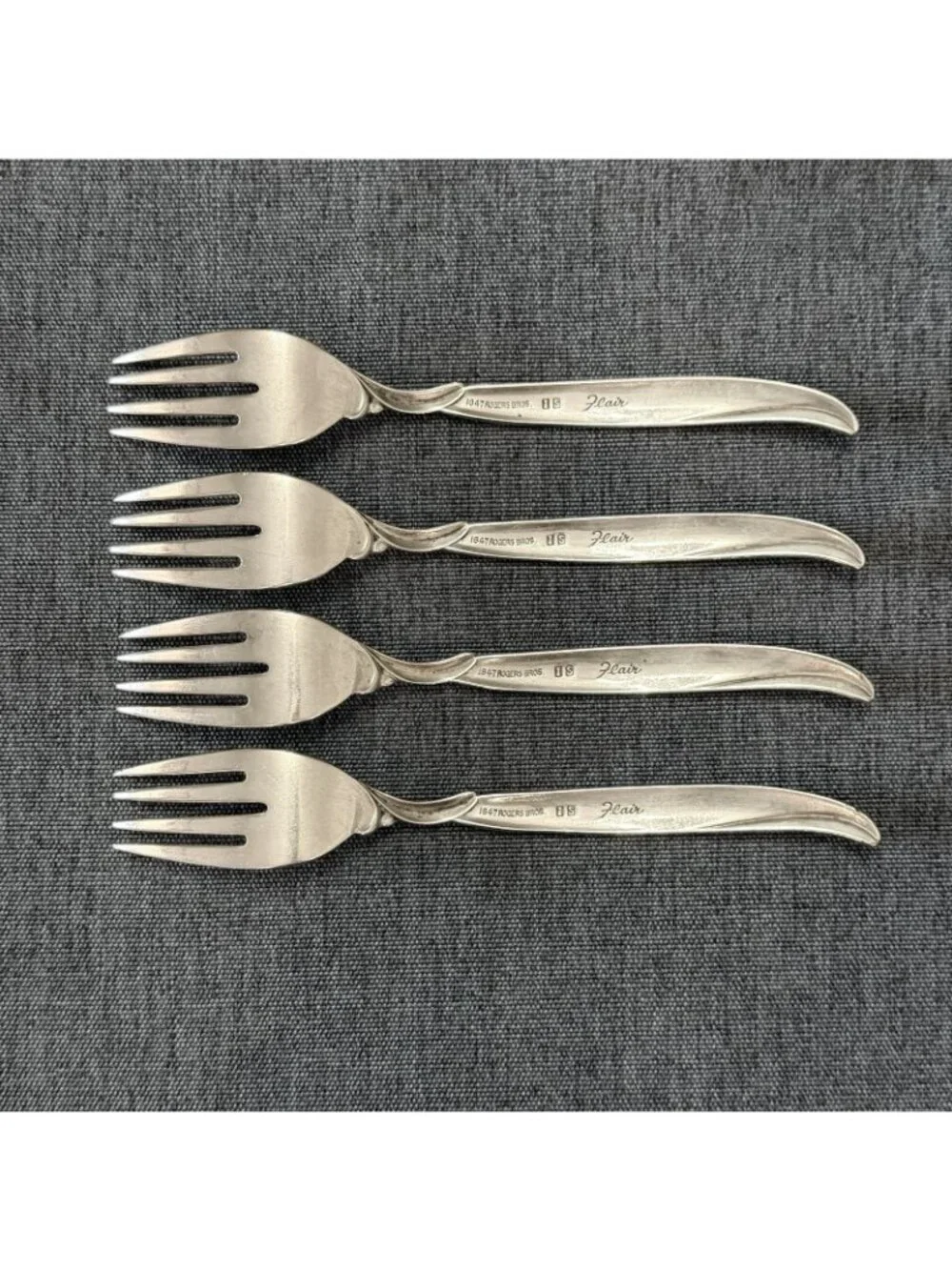 4 International Silver 1847 Rogers Bros FLAIR Silverplate Salad Forks 1956